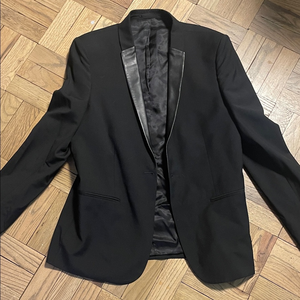 The Kooples Black Tuxedo Blazer with leather collar size men 50 or us 40 a med